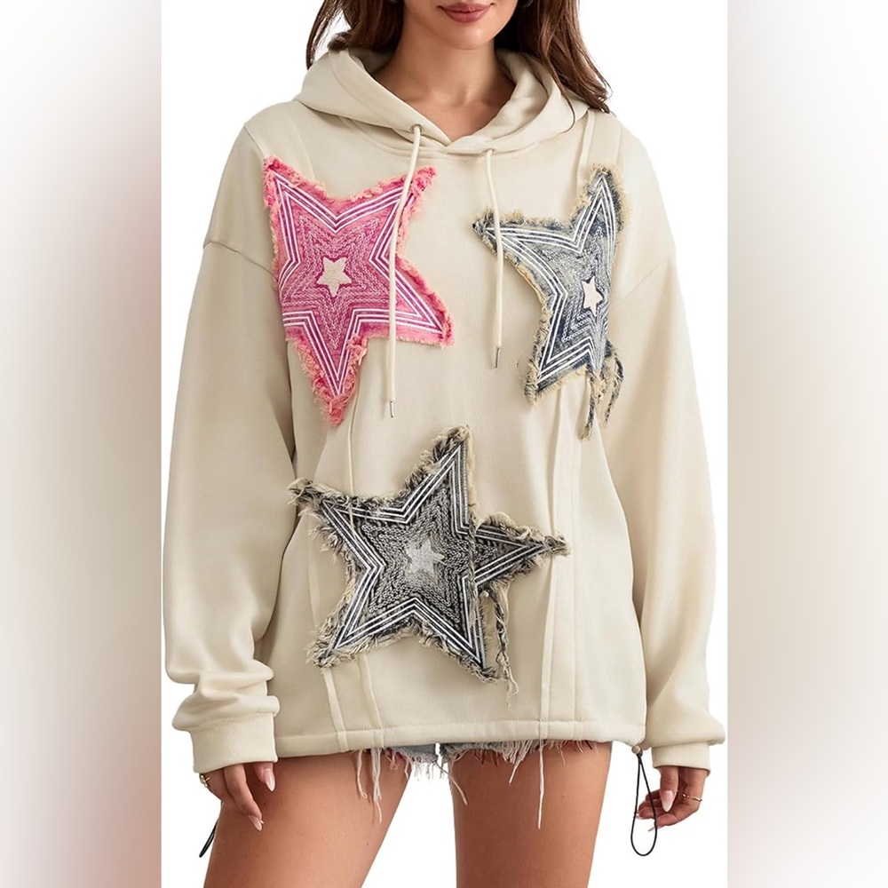 Women's Cream Star Patch Hoodie